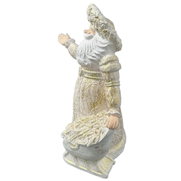 Vintage Ceramic Gold and White Santa Waving with Sleigh of Flowers 15 Inch Tall - Picture 2 of 6
